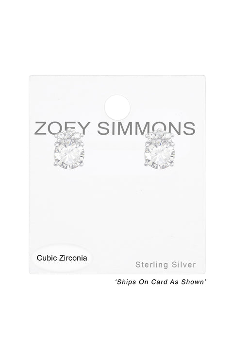 Sterling Silver Round Ear Studs With Cubic Zirconia - SS
