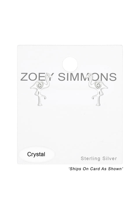 Sterling Silver Flamingo Ear Studs With Crystal - SS