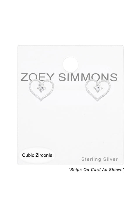 Sterling Silver Heart Ear Studs With Cubic Zirconia - SS