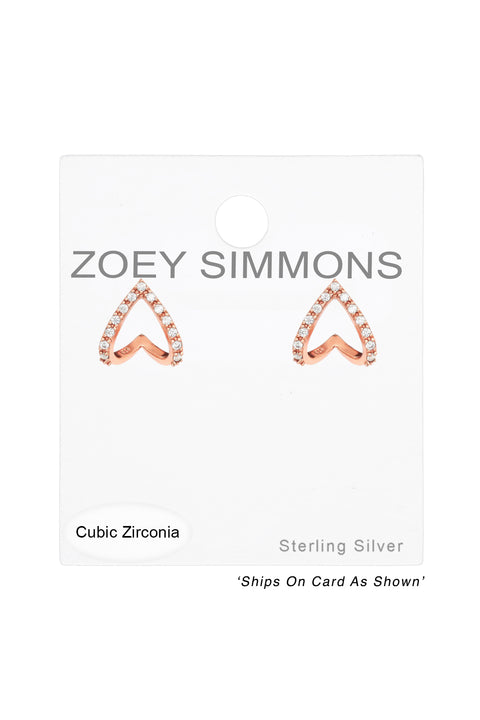 Sterling Silver Heart Ear Studs With Cubic Zirconia - RG