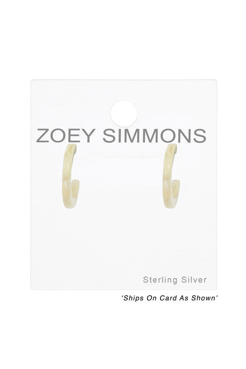 Sterling Silver Half Hoop Ear Studs With Acrylic - SS