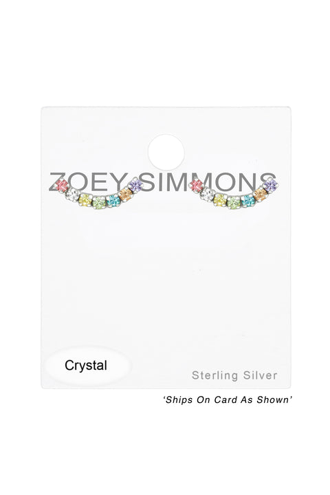 Sterling Silver Curve Ear Studs With Crystal - SS