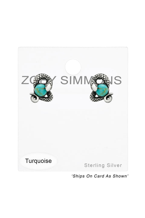 Sterling Silver Snake Ear Studs With Imitation Stone - SS