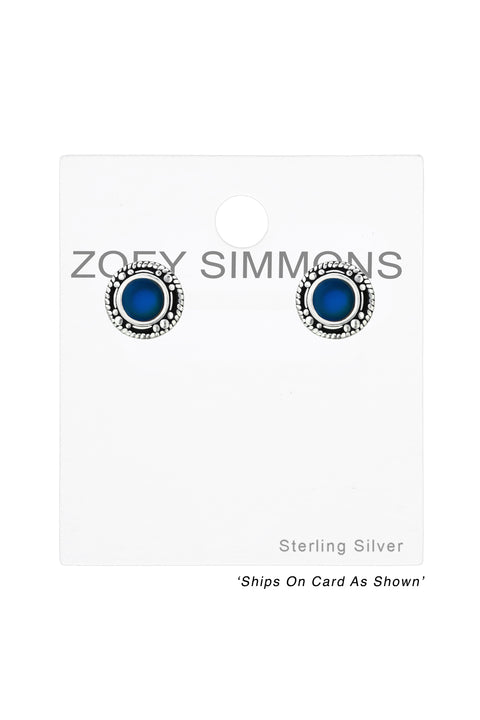 Sterling Silver Oxidized Ear Studs & Mood Color Epoxy - SS