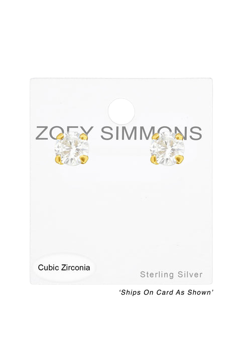 Sterling Silver Round 3mm Ear Studs With Cubic Zirconia - VM