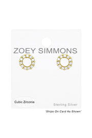 Sterling Silver Circle Ear Studs With Cubic Zirconia - VM