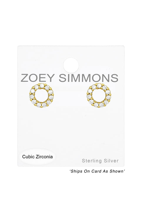 Sterling Silver Circle Ear Studs With Cubic Zirconia - VM