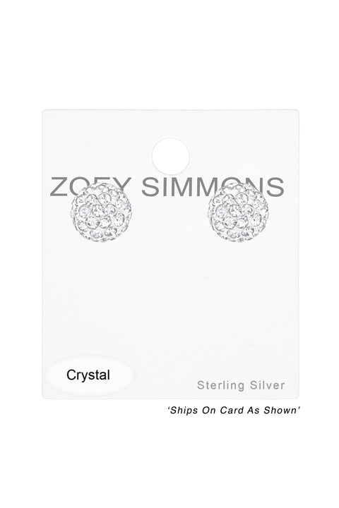 Sterling Silver Ball Ear Studs With Crystal - SS
