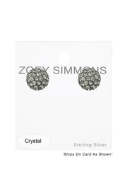 Sterling Silver Ball Ear Studs With Crystal - SS