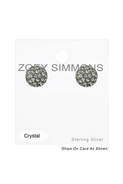 Sterling Silver Ball Ear Studs With Crystal - SS