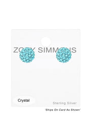 Sterling Silver Ball Ear Studs With Crystal - SS