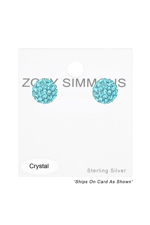 Sterling Silver Ball Ear Studs With Crystal - SS