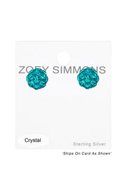 Sterling Silver Ball Ear Studs With Crystal - SS