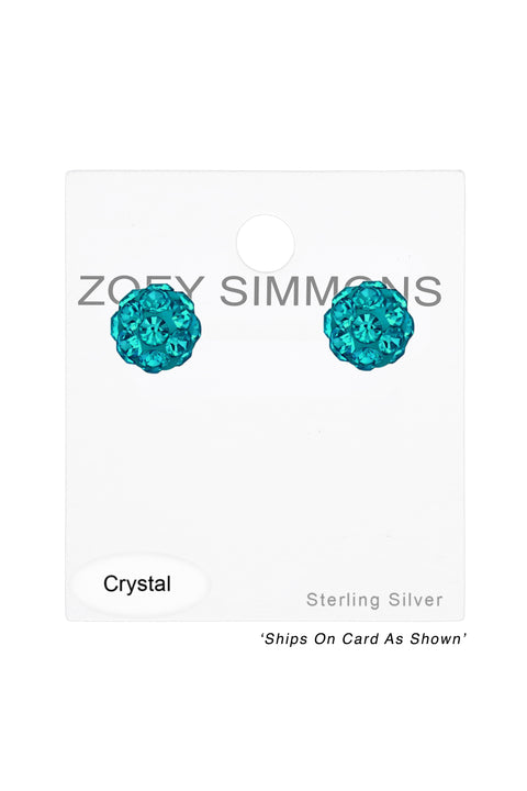 Sterling Silver Ball Ear Studs With Crystal - SS
