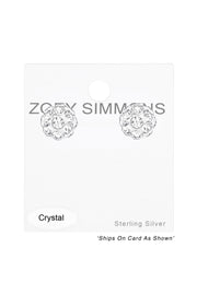 Sterling Silver Ball Ear Studs With Crystal - SS