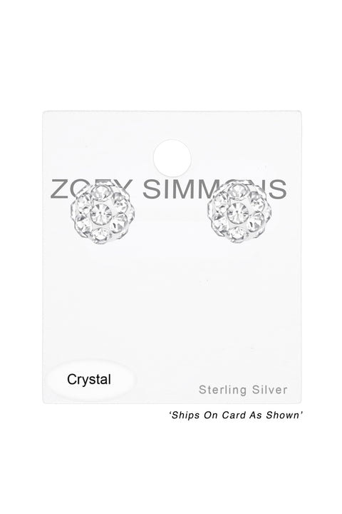 Sterling Silver Ball Ear Studs With Crystal - SS