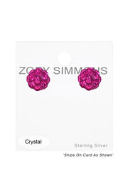 Sterling Silver Ball Ear Studs With Crystal - SS