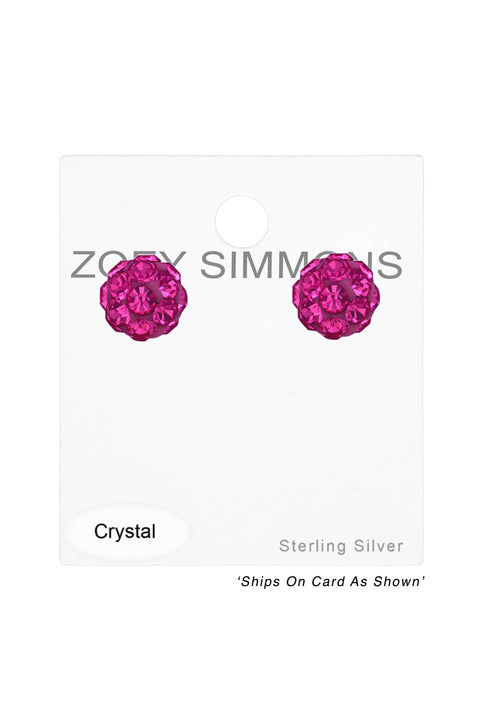 Sterling Silver Ball Ear Studs With Crystal - SS