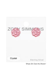 Sterling Silver Ball Ear Studs With Crystal - SS