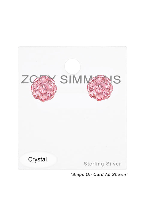Sterling Silver Ball Ear Studs With Crystal - SS
