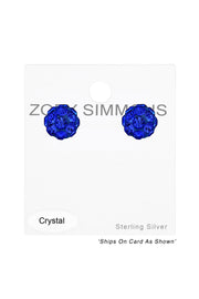 Sterling Silver Ball Ear Studs With Crystal - SS