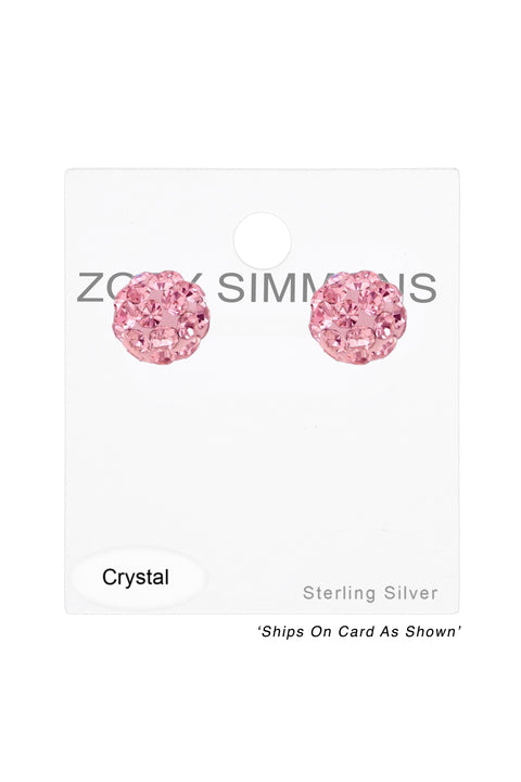 Sterling Silver Ball Ear Studs With Crystal - SS