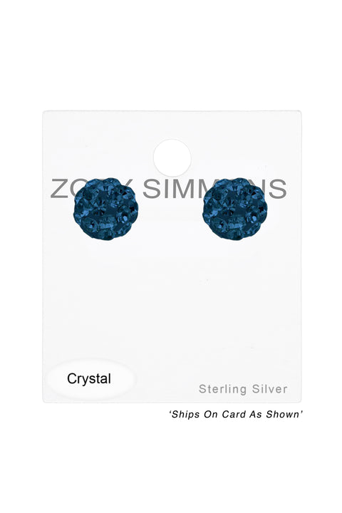 Sterling Silver Ball Ear Studs With Crystal - SS
