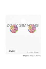 Sterling Silver Ball Ear Studs With Crystal - SS