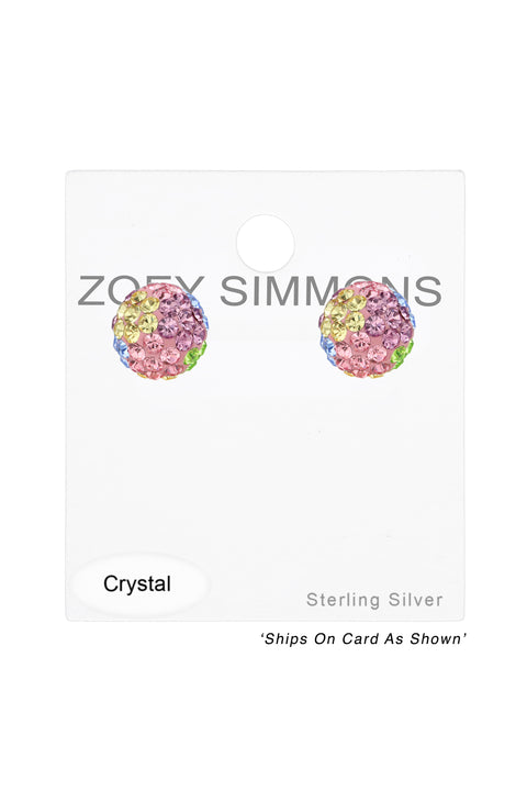 Sterling Silver Ball Ear Studs With Crystal - SS