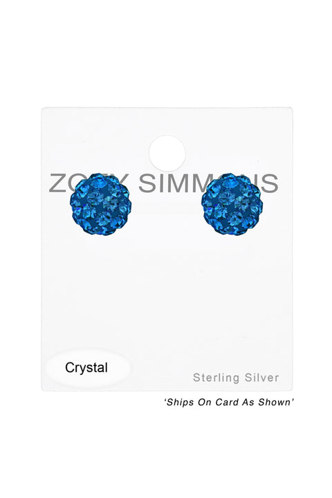 Sterling Silver Ball Ear Studs With Crystal - SS