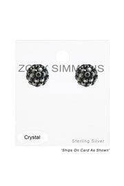 Sterling Silver Ball Ear Studs With Crystal - SS