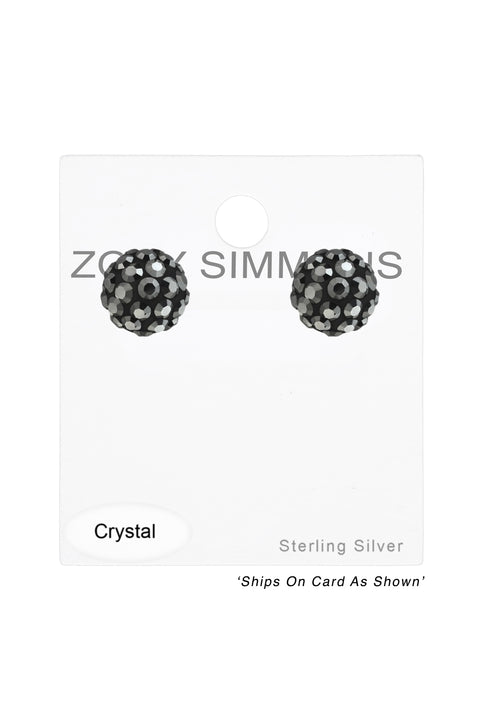 Sterling Silver Ball Ear Studs With Crystal - SS