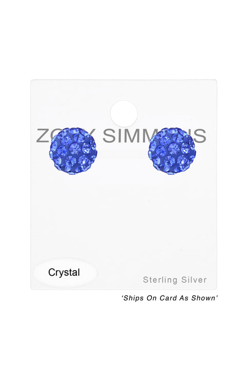 Sterling Silver Ball Ear Studs With Crystal - SS