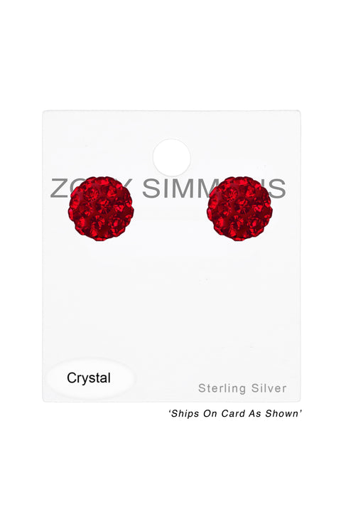 Sterling Silver Ball Ear Studs With Crystal - SS
