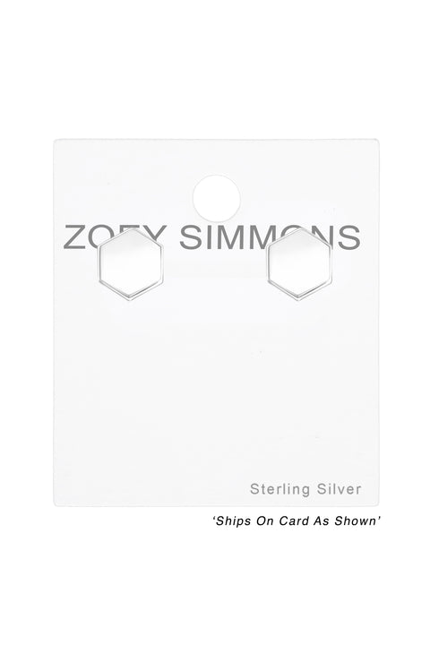 Sterling Silver Hexagon Ear Studs - SS