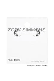 Sterling Silver Moon Ear Studs With Cubic Zirconia - SS