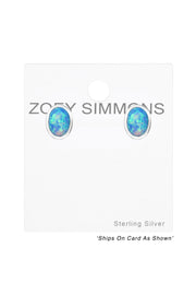 Sterling Silver Oval Ear Studs With Opal - SS