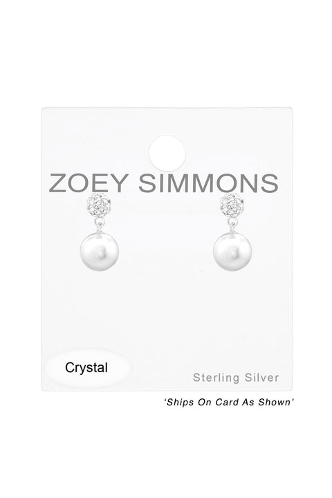 Sterling Silver Crystal Ear Studs With Hanging Pearl - SS
