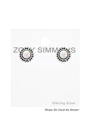 Sterling Silver Round Ear Studs With Snythetic Opal - SS