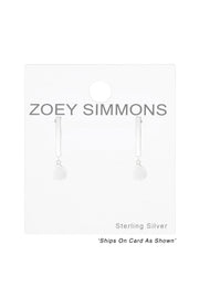 Sterling Silver Bar With Hanging Pom-Pom Ear Studs - SS