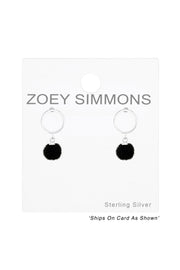Sterling Silver Circle With Hanging Pom-Pom Ear Studs - SS