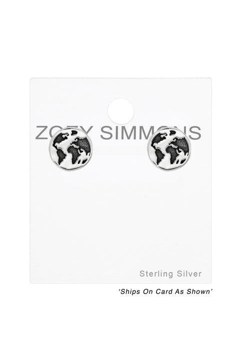 Sterling Silver Earth Ear Studs - SS