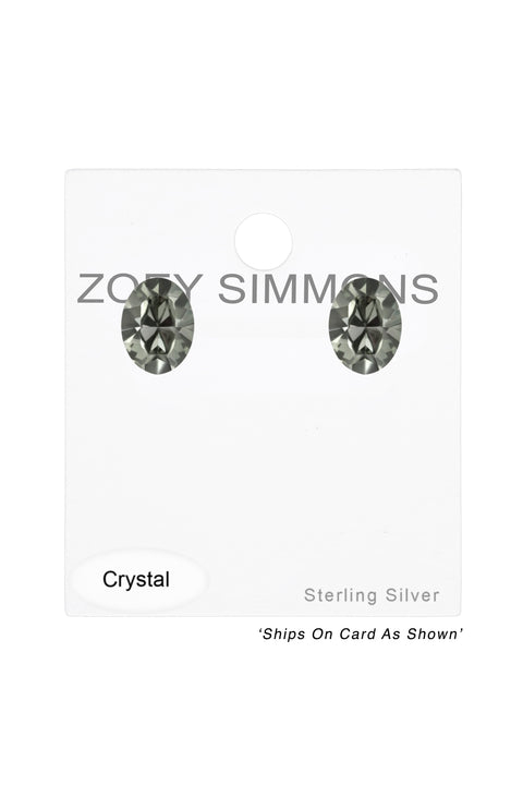 Sterling Silver Oval Ear Studs With Genuine Crystals - SS