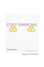 Sterling Silver Honeycomb Ear Studs With Cubic Zirconia - VM