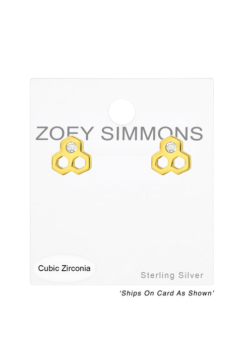 Sterling Silver Honeycomb Ear Studs With Cubic Zirconia - VM