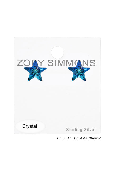 Sterling Silver Star Ear Studs With Genuine Crystals - SS
