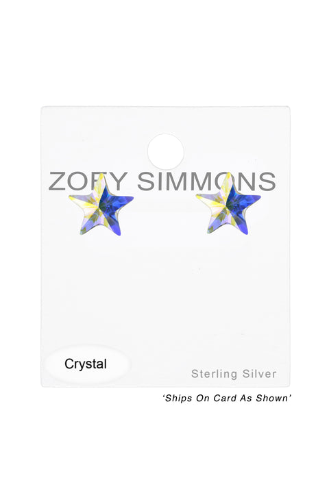 Sterling Silver Star Ear Studs With Genuine Crystals - SS