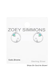Sterling Silver Circle Ear Studs With CZ and Opal - SS
