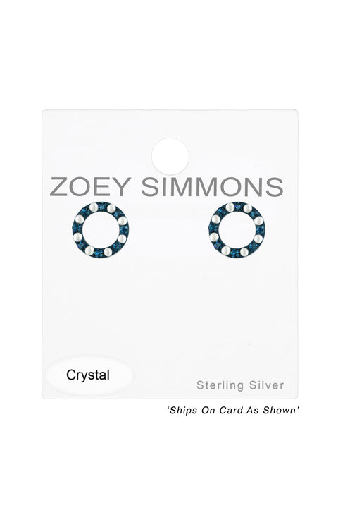 Sterling Silver Circle Ear Studs With Pearl and Crystal - SS