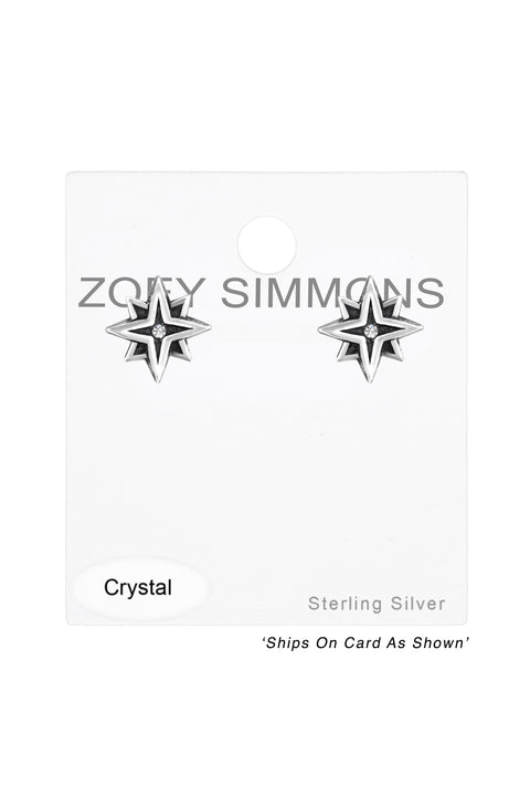 Sterling Silver Star Ear Studs With Crystal - SS